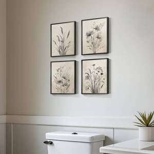lot 1210 image: Framed Vintage Floral Botanical Wall Art for Bathroom, 4 Piece 8x10 In