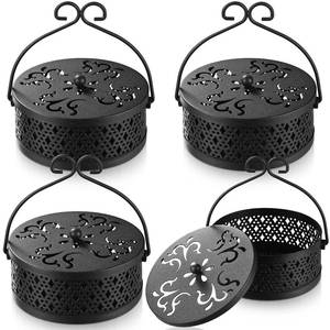 lot 1211 image: Lallisa Incense Coil Holder Sets, Round Metal Hanging Incense Burner with Handle and Lid, Portable Coil Burner Stand Container for Patio Camping Garden Home Indoor Outdoor Decor(Black,4 Pcs)