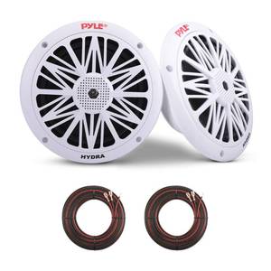 lot 1214 image: Pyle 6.5 Inch Dual Marine Speakers - 2 Way Waterproof and Weather Resistant Outdoor Audio Stereo Sound System with 200 Watt Power, Poly Carbon Cone and Butyl Rubber Surround - 1 Pair (White)