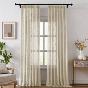 lot 2334 image: Swandream Pinch Pleated Linen Curtains for Living Room, Light Filtering Sheer Curtains 96 inches Long, Farmhouse Natural Pinch Pleat Drapes, Semi Sheer Window Linen Curtain with Hooks 2 Panels