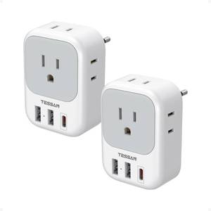 lot 2369 image: TESSAN 2 Pack European Travel Plug Adapter, Europe Power Converter