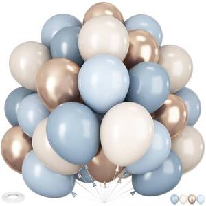 lot 2376 image: HILAVO Dusty Blue and Gold Balloons, 60 PCS 12 Inch Slate Fog Pastel Baby Blue Sand White and Gold Balloons for Baby Boy Shower Bridal Shower Birthday Wedding Party Decorations