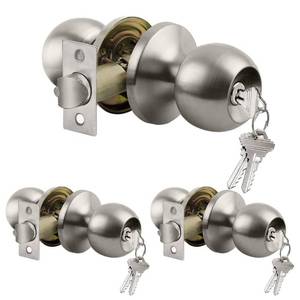 lot 2381 image: BESTTEN 3 Pack Door Knob with Lock and Key, Keyed Different, Satin Nickel