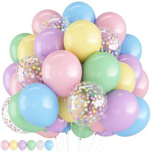 lot 2383 image: HILAVO Pastel Balloons 12 Inch Macaron Pink Blue Green Purple Yellow Pastel Rainbow Latex Balloon with Colorful Confetti Party Balloons for Easter Birthday Baby Shower Bridal Wedding Party Decoration