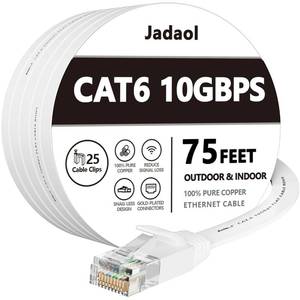 lot 2389 image: Jadaol Cat 6 Ethernet Cable 75 ft with Cable Clips, 10Gbps Support Cat8 Cat7 Network, Flat RJ45 LAN Patch Cable, High-Speed Wired Internet Cable for Router, Modem, Switch, Gaming Consoles, PC, White