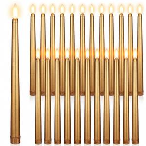 lot 2397 image: Macarrie 24 Packs Flameless Taper Candles Battery Operated Fake 11 Inch Long Candlelight LED Flameless Candlesticks Flickering Tapered for Summer Fall Wedding(Gold)