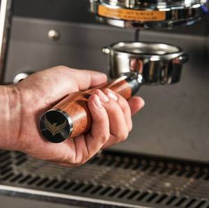 lot 2401 image: KNODOS 54mm Bottomless Portafilter Breville Compatible Rosewood Handle & Naked 18-21 Gram Filter Basket Included Fits Barista Express, Pro, Touch, Bambino Plus, Infuser, Duo Temp Pro Impress