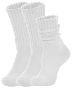 lot 2421 image: AugRing Womens Slouch Crew Socks Retro Solid Scrunch Boot Chunky Ribbed Cozy Cotton Calf Socks 3 Pack Size 5-11 (3 Pack White)