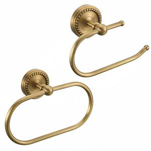 lot 2425 image: Otoolling 2 Pcs Antique Brass Toilet Paper Holder, Brass Towel Ring, Bathroom Wall Mount Vintage Gold Tissue Roll Holder & Hand Towel Ring, Exquisite Pattern Carving Bathroom Accessories (Ringent)