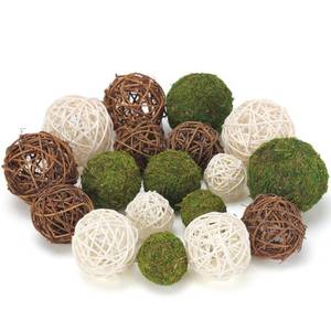 lot 2431 image: USMOLA 18Pcs Decorative Balls for Centerpiece Bowl - 6Pcs Fake Moss Balls  12Pcs Rattan Wicker Balls, Artificial Moss Decorative Balls Vase Fillers for Home Garden Wedding Party Decor (Rustic)