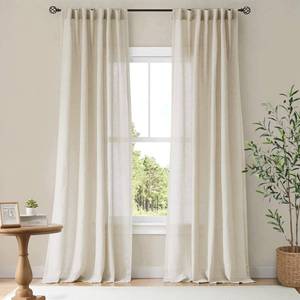 lot 2435 image: NICETWON Natural Linen 96 inch Curtains for Bedroom, Rod Pocket & Back Tab Semi Sheer Window Treatments Light Filtering Drapes Privacy for Farmhouse, W55 x L96, 2 Panels