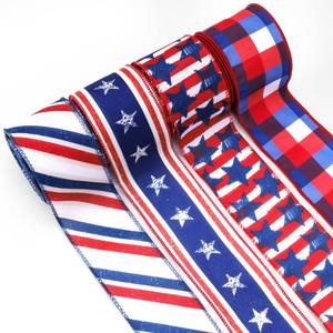 lot 2442 image: LaRibbons Patriotic Ribbon Wired 4 Rolls 2.5 Inch x 20 Yards Total, Red White Blue Star, Stripe & Plaid 4th of July Ribbon for America 250th Anniversary Decor, Independence Day & Memorial Day Crafts