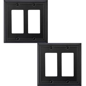 lot 2453 image: OKAWYC Double Decorator Light Switch Cover Belaire Beaded Metal Wall Plate, 2-Pack Black 2 Gang Double Rocker, for Receptacle Dimmer Switch GFCI Outlet Decorative Wallplate, Durable