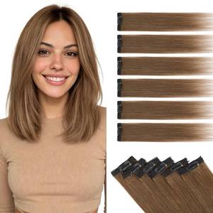 lot 2455 image: Benehair 6PCS 6 Clips In Human Hair Extensions Medium Brown Short Straight Mini Clip Ins Real Remy Clip On Hairpin Hairpiece For Women 14inch 36g #04