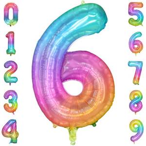 lot 2469 image: PatiCool Rainbow Number 6 Balloon, 40 Inch Large Number Foil Mylar Balloons for 6th Girl Boy Birthday Party Celebration Decorations Supplies, Digital Balloons for Wedding Anniversary (Back is Silver)