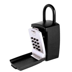 lot 2471 image: KeyGuard SL-501 Punch Button Lock Box  Portable Shackle LockBox For Outside - Fits House Keys, Car Keys, Fobs, & More  Keypad Safe Box, Digital Push Button Combination Lock  Black Finish