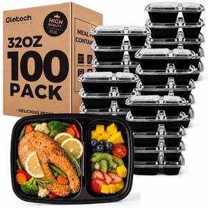 lot 3148 image: Glotoch 100 Pack(200-Piece)32oz 2-Compartment Meal Prep Containers with Lid