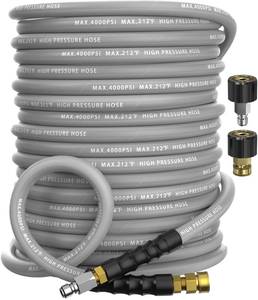 lot 3149 image: NAVOHEVEN Pressure Washer Hose 100FT 4000 PSI, Kink Resistant Steel Braided Layer & NonMarking Rubber for HotCold Water, High Power Washer Hose With 38 Inch Quick Connect & M22 Fitting, Gray