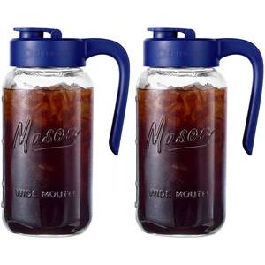 lot 3154 image: Spreccio Mason Jar Pitcher, 2 pcs 64 oz (2 quart), Glass Pitcher with Lid ONLY ONE, NOT TWO