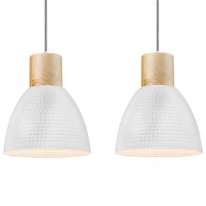 lot 3167 image: ELYONA 2 Pack Hammered Pendant Light Fixtures, 10.2 Metal & Rubber Wood Island Hanging Lamp, Adjustable Height, Modern Pendant Lighting for Kitchen,Farmhouse Bar,Dining Room,Bedroom, Nordic White