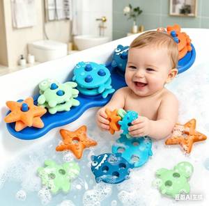 lot 4129 image: Silicone Baby Bath Toys �� Stackable, Shape-Sorting Floating Set with 10 Mold-Free Textured Pieces, No-Hole Design �� Early Learning Bathtub Toys for Toddlers and Kids