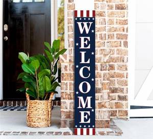 lot 4139 image: Patriotic 4th of July Wooden Porch Sign 47 Independence Day American Stars Stripes Large Wooden Welcome Sign for Memorial Day Sign Home Front Door Yard Party Decor