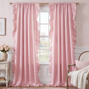 lot 4141 image: StangH Coquette Pink Ruffle Curtains 52x96 Long 2 Panels