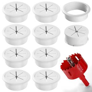 lot 4159 image: Desk Grommet 2 Inch (50 mm) 8 Pieces, Desk Hole Cover for Cables White, ABS Plastic Grommet Hole Cover with Hole Saw for Wires Cables Through the Countertop by XIOGZAXI