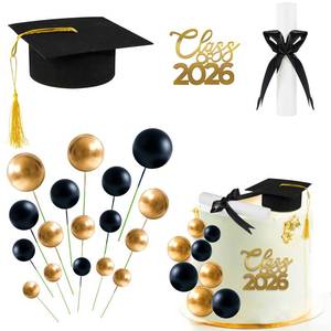 lot 4171 image: Fjoron Class of 2026 Graduation Cake Kit Includ Felt Graduation Cap,Cake Topper, Cake Balls Decorations for Wedding Birthday Party(Black & Gold)