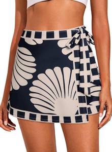 lot 4173 image: Herseas Womens Lace Up Side Black Bikini Coverup 2026 Summer Seashell Print Fashion Sarong Wrap Slimming Beach Bathing Suits Cover Up Short Skirt Vavation Clothes X-Large