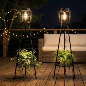 lot 5434 image: VISFLAIR 2 Pack Solar Lights with Plant Stand, Outdoor Floor Lamp, Waterproof Solar LED Edison Bulb Floor Lamps for Patio Porch Deck Yard Garden Decor