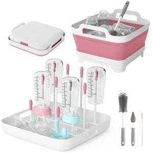 lot 5436 image: Volnamal Collapsible Wash Basin with Drying Rack & Drain Plug (Pink)