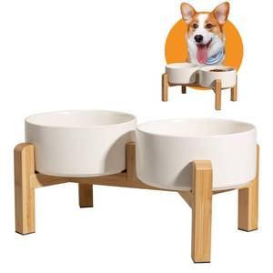 lot 5446 image: Elevated Ceramic Dog Bowl, 3.6 Cups Dog Food and Water Bowl Set with Stand