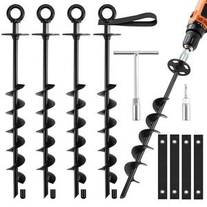 lot 5466 image: Ciyivak Ground Anchors Screw in - Heavy Duty Trampoline AnchorsStakes for High Wind, 4 Pack Earth Anchor Kit with Straps and Wrenches for Swing Set, Trampolines, Shed, Mobile Home, Carport, Gazebo