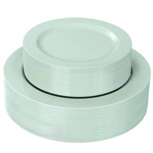 lot 5468 image: FLOWERCAT 60PCS Sage Green Plates - Heavy Duty Plastic Plates Disposable for Spring Party - Include 30PCS 10.25inch Sage Green Dinner Plates and 30PCS 7.5inch Dessert Plates
