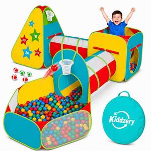 lot 5469 image: Kids Play Tent for Toddlers, 5pc Toddler Jungle Gym Playset with Ball Pit, Crawl Tunnel and Obstacle Course, Indoor Outdoor Playhouse Toy for Boys and Girls