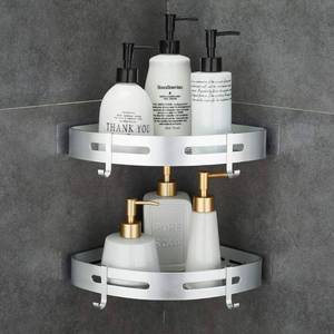 lot 5473 image: Hoomtaook Corner Caddy Bathroom Shower Shelf Wall Mounted No Drilling 2 Tier Storage Shelves Adhesive Triangle Baskets Silver Bathroom Kitchen Storage Basket