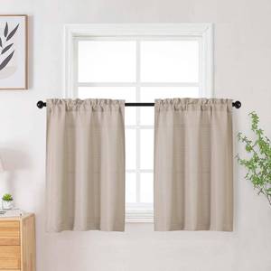 lot 5487 image: WelvetBLK Linen Curtains Tier 24 Inch Length 2 Panels Set, Faux Linen Textured Light Filtering Short Cafe Curtains Drapes for Bathroom Basement Half Window, Rod Pocket Design, Linen, Each 30Wx24L Inch