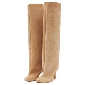 lot 5488 image: UBWDU Wide Calf Knee High Boots Women Tall Boots Suede Square Toe Stiletto Suede Boots High Heel Long Booties Nude 8