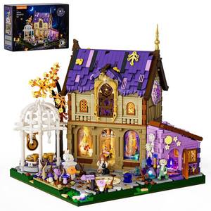 lot 5491 image: Lumibricks Luna-Cottage Lighting Building-Bricks Set, 2846 Pcs Retro Cabin