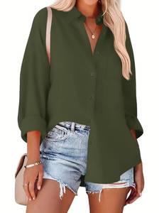 lot 6135 image: Zeagoo Womens Button Down Shirts Boyfriend Long Sleeve Oversized Blouses size 2XL