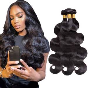 lot 6142 image: Body Wave Bundles Body Wave Bundles Human Hair 24 26 28 Inch Unprocessed Virgin Soft and Silky 1b Color Bundle Hair Extensions