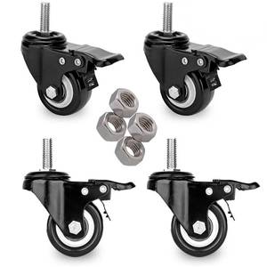 lot 6147 image: 2 Inch Swivel Stem Casters Heavy Duty Double Locking, 600lbs Load Capacity, 38-16x1 Threaded Stem Swivel Castors with Brakes, Noiseless, Set of 4 Industrial Castors for Furniture, Carts(Black)