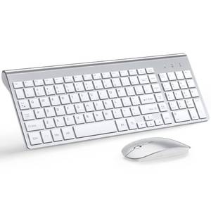 lot 6149 image: Wireless Keyboard and Mouse Ultra Slim Combo, TopMate 2.4G Silent Compact USB 2400DPI Mouse and Scissor Switch Keyboard Set with Cover, Batteries Included, for PCLaptopWindowsMac - Silver White