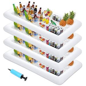 lot 6157 image: MorTime 4 PACK Inflatable Ice Serving Bar, 53x25 Server Tray Pool Buffet Drink Cooler, Ice Tray Food Drink Containers for Summer Parties