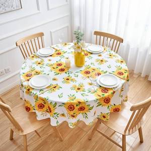 lot 6159 image: Sunflower Round Tablecloth 70 Inch Floral Table Cloth - Polyester Farmhouse Vintage Flower Table Cover Washable Waterproof Stain-Resistant for Spring Summer Outdoor Party Picnic Kitchen Dining