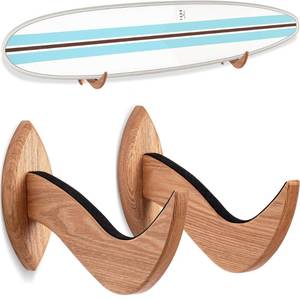 lot 6171 image: Hang 11 Surfboard Wall Mount - Hardwood Surf Board Wall Hangers (Clear)