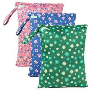 lot 6173 image: wegreeco Wet Dry Bag for Baby Swimsuit, Small Wet Dry Bag for Clothes Diaper and Breast Pump Parts, Large Baby bag for Travel,Gym Clothes,Beach,Pool,Extra Clothes (Chrysanthemum, 3 Pack)