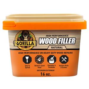 lot 6181 image: Gorilla All Purpose Wood Filler, Natural Finish, 16 oz Tub, 1-Pack