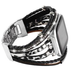 lot 6182 image: Posh Leather Bands Compatible With Fitbit VersaFitbit Versa LiteFitbit Versa 2 Bands for Women, Handmade Multilayer Wrap Bracelets Jewelry Strap Wristband for Fitbit Versa Smart Watch (Black White)